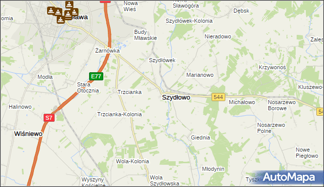 mapa Szydłowo powiat mławski, Szydłowo powiat mławski na mapie Targeo