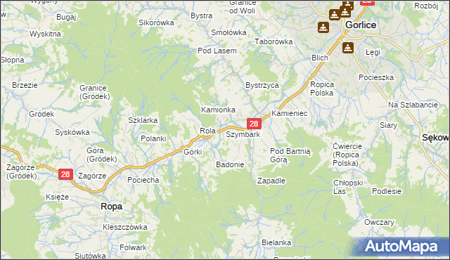mapa Szymbark gmina Gorlice, Szymbark gmina Gorlice na mapie Targeo