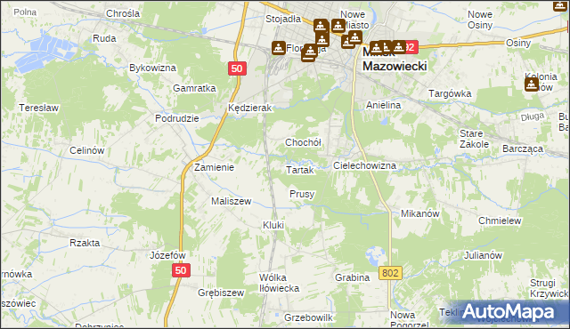 mapa Tartak gmina Mińsk Mazowiecki, Tartak gmina Mińsk Mazowiecki na mapie Targeo