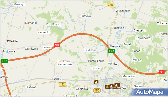 mapa Teklinów gmina Wieruszów, Teklinów gmina Wieruszów na mapie Targeo