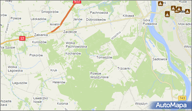 mapa Tomaszów gmina Puławy, Tomaszów gmina Puławy na mapie Targeo
