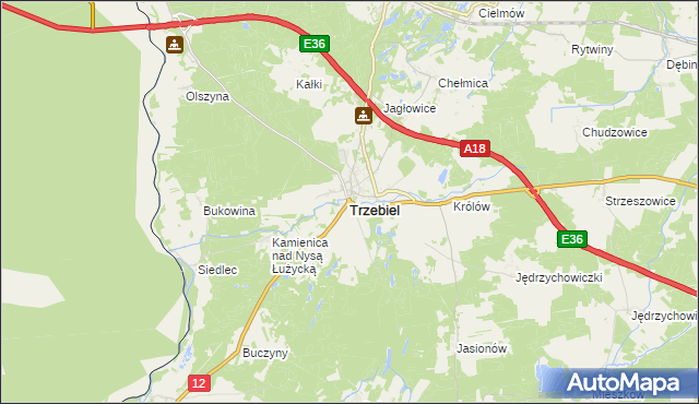 mapa Trzebiel, Trzebiel na mapie Targeo