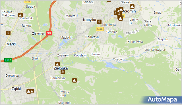 mapa Turów gmina Wołomin, Turów gmina Wołomin na mapie Targeo