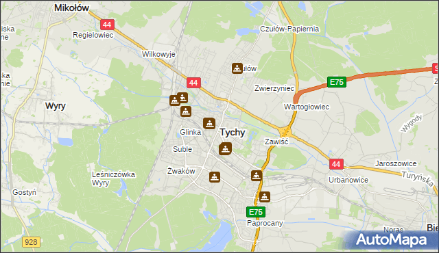 mapa Tychów, Tychy na mapie Targeo