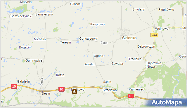 mapa Ugoda gmina Sicienko, Ugoda gmina Sicienko na mapie Targeo