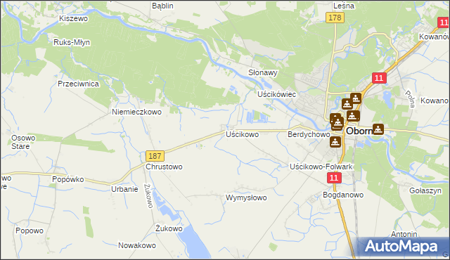 mapa Uścikowo gmina Oborniki, Uścikowo gmina Oborniki na mapie Targeo