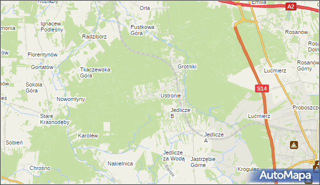 mapa Ustronie gmina Zgierz, Ustronie gmina Zgierz na mapie Targeo
