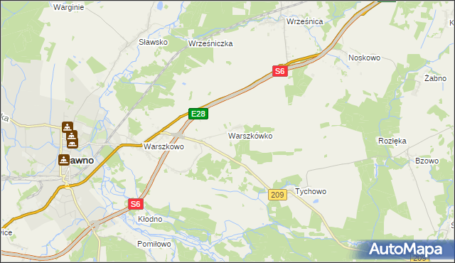 mapa Warszkówko, Warszkówko na mapie Targeo