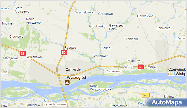 mapa Wiązówka gmina Wyszogród, Wiązówka gmina Wyszogród na mapie Targeo