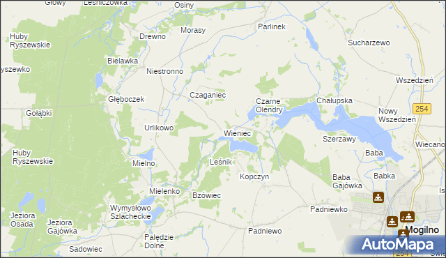 mapa Wieniec gmina Mogilno, Wieniec gmina Mogilno na mapie Targeo