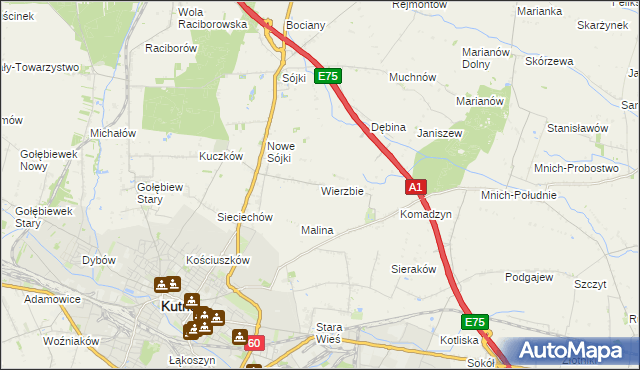 mapa Wierzbie gmina Kutno, Wierzbie gmina Kutno na mapie Targeo