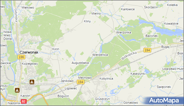 mapa Wierzenica, Wierzenica na mapie Targeo