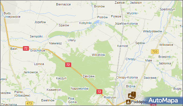 mapa Wilczków gmina Poddębice, Wilczków gmina Poddębice na mapie Targeo