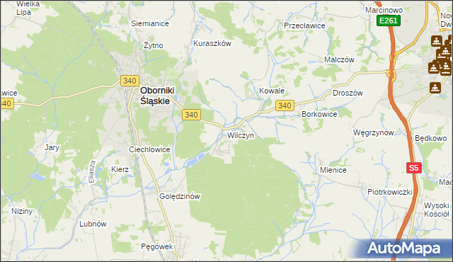 mapa Wilczyn gmina Oborniki Śląskie, Wilczyn gmina Oborniki Śląskie na mapie Targeo