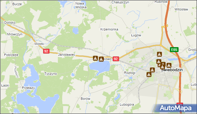 mapa Wilkowo gmina Świebodzin, Wilkowo gmina Świebodzin na mapie Targeo