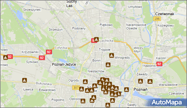 mapa Winiary gmina Poznań, Winiary gmina Poznań na mapie Targeo