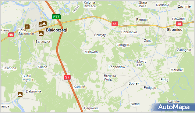 mapa Wojciechówka gmina Białobrzegi, Wojciechówka gmina Białobrzegi na mapie Targeo