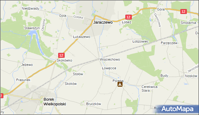 mapa Wojciechowo gmina Jaraczewo, Wojciechowo gmina Jaraczewo na mapie Targeo