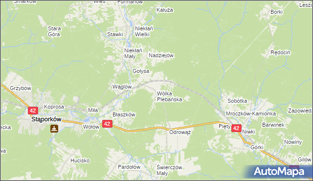 mapa Wólka Plebańska gmina Stąporków, Wólka Plebańska gmina Stąporków na mapie Targeo