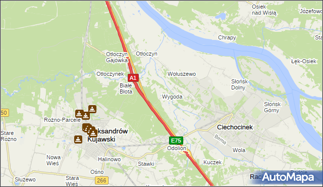 mapa Wygoda gmina Aleksandrów Kujawski, Wygoda gmina Aleksandrów Kujawski na mapie Targeo