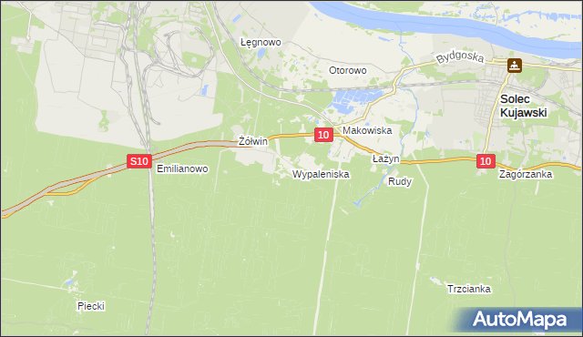 mapa Wypaleniska gmina Solec Kujawski, Wypaleniska gmina Solec Kujawski na mapie Targeo