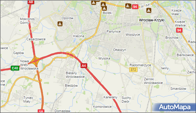 mapa Wysoka gmina Kobierzyce, Wysoka gmina Kobierzyce na mapie Targeo