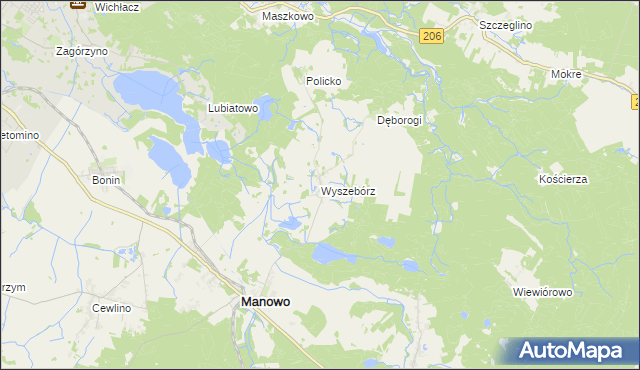 mapa Wyszebórz, Wyszebórz na mapie Targeo