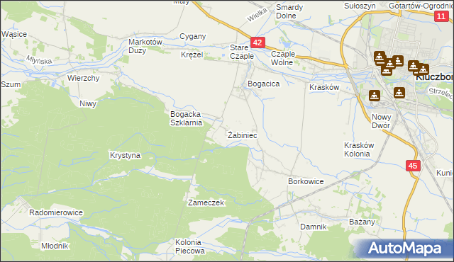 mapa Żabiniec gmina Kluczbork, Żabiniec gmina Kluczbork na mapie Targeo