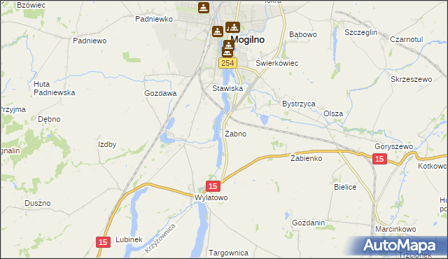 mapa Żabno gmina Mogilno, Żabno gmina Mogilno na mapie Targeo