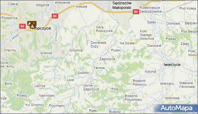 mapa Zagorzyce gmina Sędziszów Małopolski, Zagorzyce gmina Sędziszów Małopolski na mapie Targeo