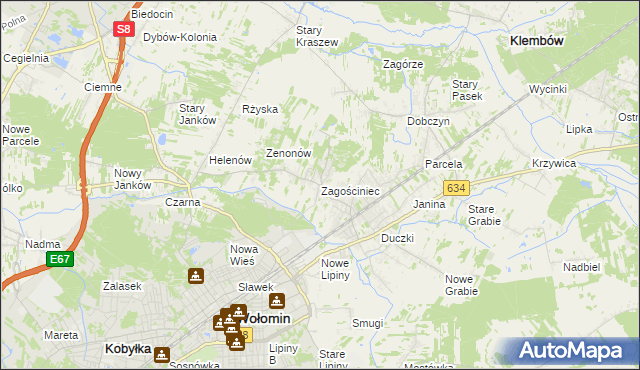 mapa Zagościniec gmina Wołomin, Zagościniec gmina Wołomin na mapie Targeo