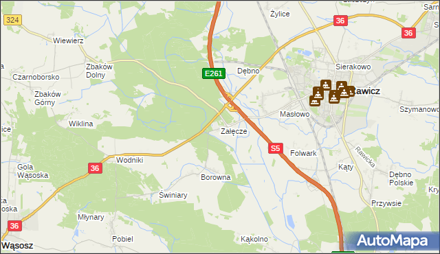 mapa Załęcze gmina Rawicz, Załęcze gmina Rawicz na mapie Targeo