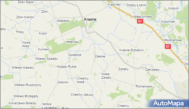 mapa Zalesie gmina Krasne, Zalesie gmina Krasne na mapie Targeo