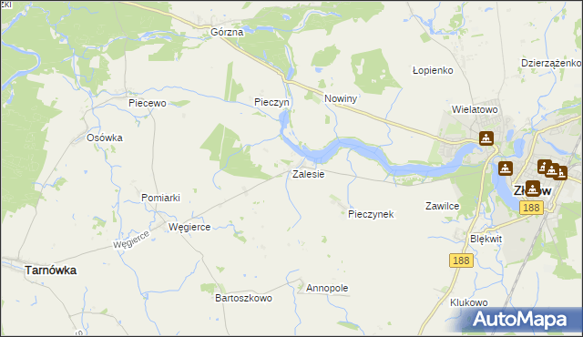 mapa Zalesie gmina Złotów, Zalesie gmina Złotów na mapie Targeo