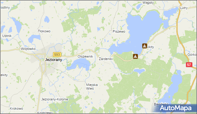 mapa Żardeniki gmina Jeziorany, Żardeniki gmina Jeziorany na mapie Targeo