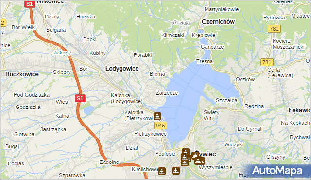 mapa Zarzecze gmina Łodygowice, Zarzecze gmina Łodygowice na mapie Targeo