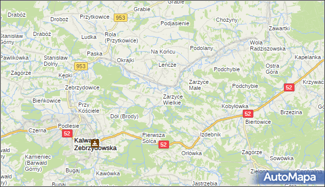 mapa Zarzyce Wielkie, Zarzyce Wielkie na mapie Targeo