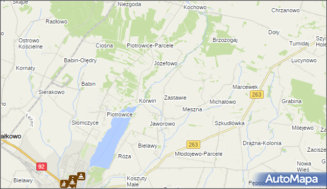 mapa Zastawie gmina Słupca, Zastawie gmina Słupca na mapie Targeo