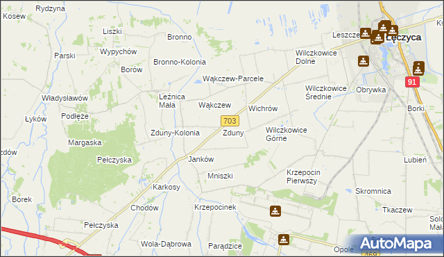 mapa Zduny gmina Łęczyca, Zduny gmina Łęczyca na mapie Targeo