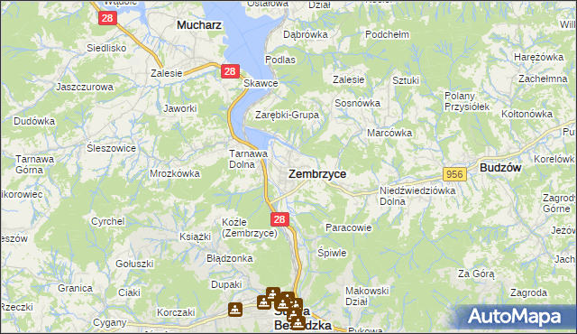 mapa Zembrzyce, Zembrzyce na mapie Targeo