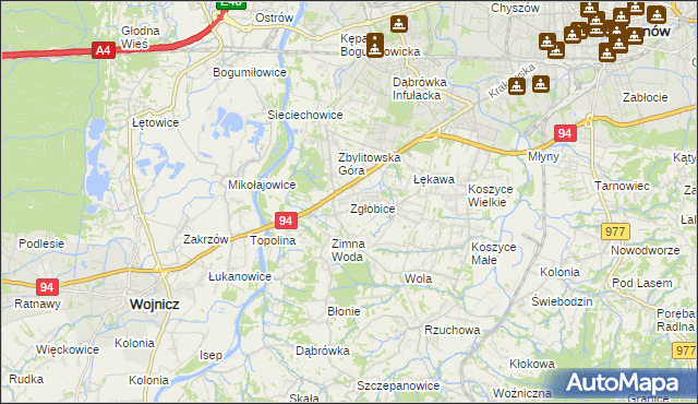 mapa Zgłobice, Zgłobice na mapie Targeo