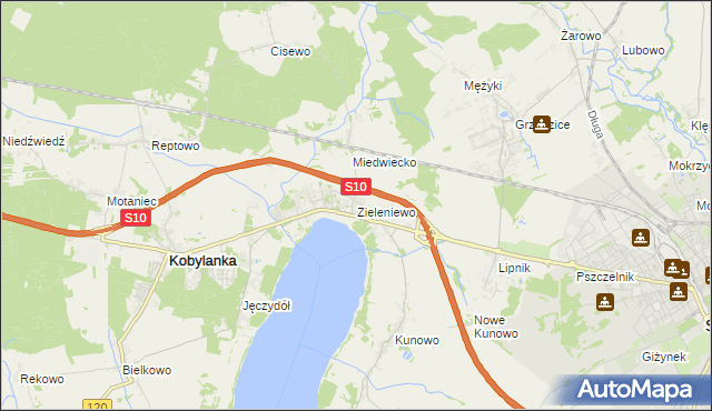mapa Zieleniewo gmina Kobylanka, Zieleniewo gmina Kobylanka na mapie Targeo