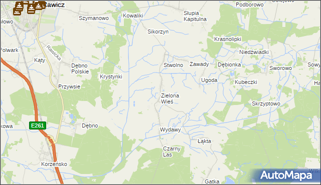 mapa Zielona Wieś gmina Rawicz, Zielona Wieś gmina Rawicz na mapie Targeo