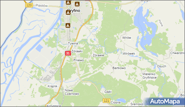 mapa Żórawie, Żórawie na mapie Targeo