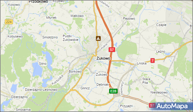 mapa Żukowo powiat kartuski, Żukowo powiat kartuski na mapie Targeo