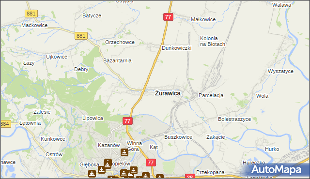 mapa Żurawica powiat przemyski, Żurawica powiat przemyski na mapie Targeo