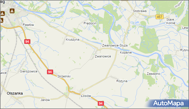 mapa Zwanowice gmina Skarbimierz, Zwanowice gmina Skarbimierz na mapie Targeo