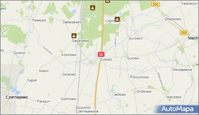 mapa Żydowo gmina Czerniejewo, Żydowo gmina Czerniejewo na mapie Targeo