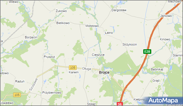 mapa Cieszyce gmina Brojce, Cieszyce gmina Brojce na mapie Targeo