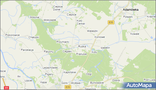mapa Rudka gmina Sieniawa, Rudka gmina Sieniawa na mapie Targeo